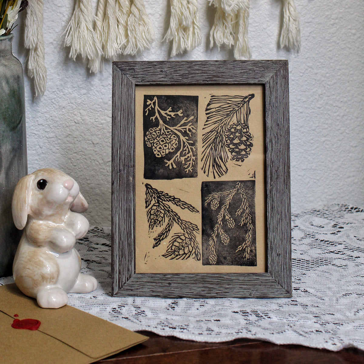 Pine Cone Handmade Linocut Original Print
