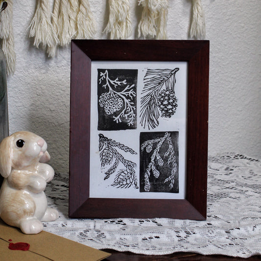 Pine Cone Handmade Linocut Print
