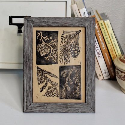 Pine Cone Handmade Linocut Original Print