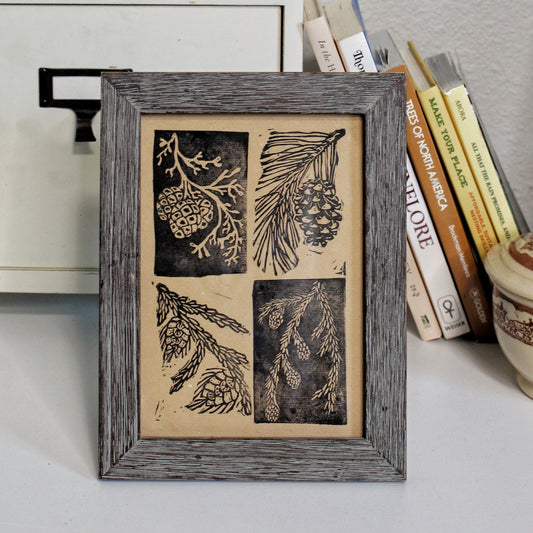 Pine Cone Handmade Linocut Print