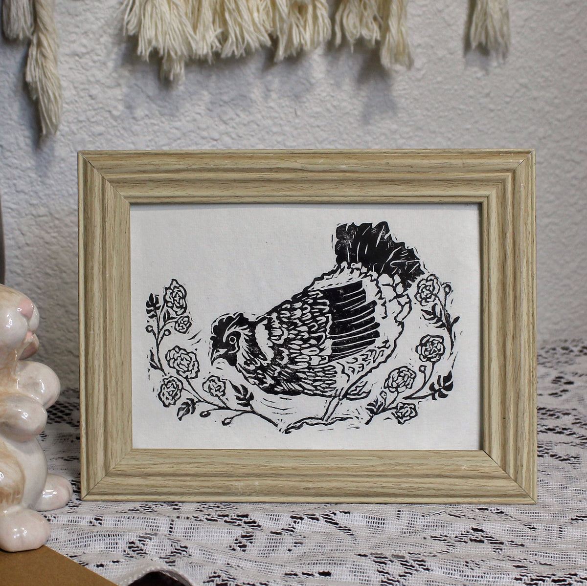 Marigold Hen Handmade Linocut Original Print