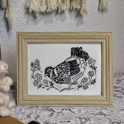 Marigold Hen Handmade Linocut Original Print
