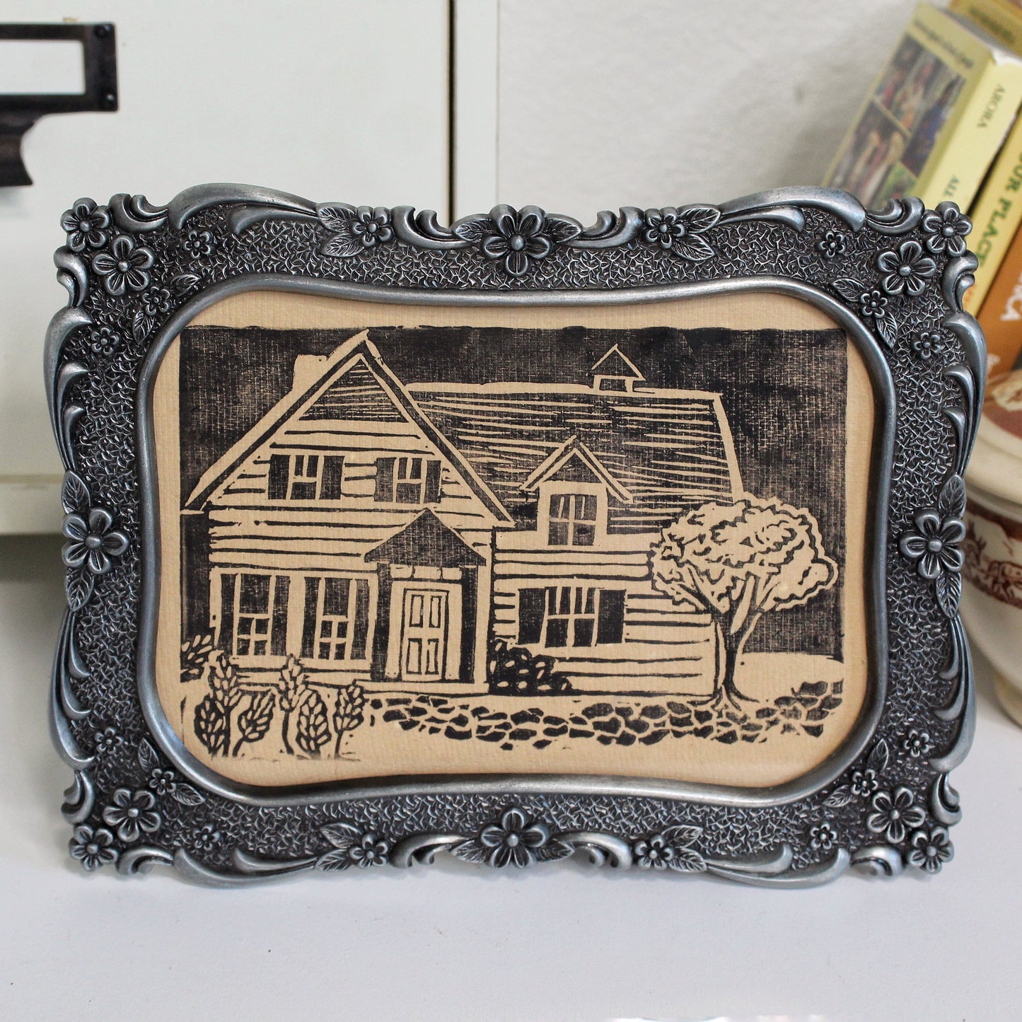 Cozy Cottage Handmade Linocut Print