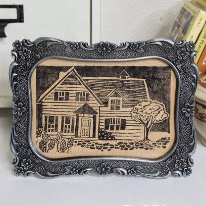 Cozy Cottage Handmade Linocut Print