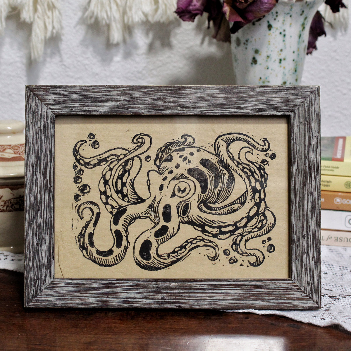 Inky Octopus Linocut Original Print