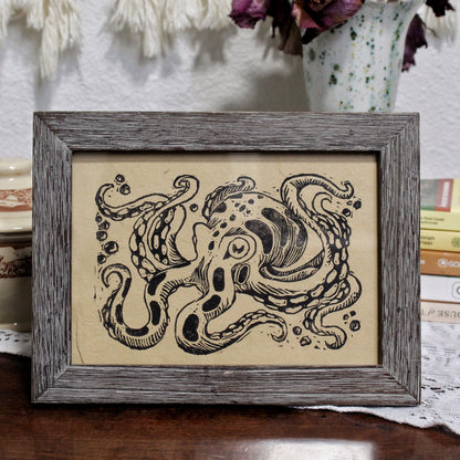 Inky Octopus Linocut Original Print