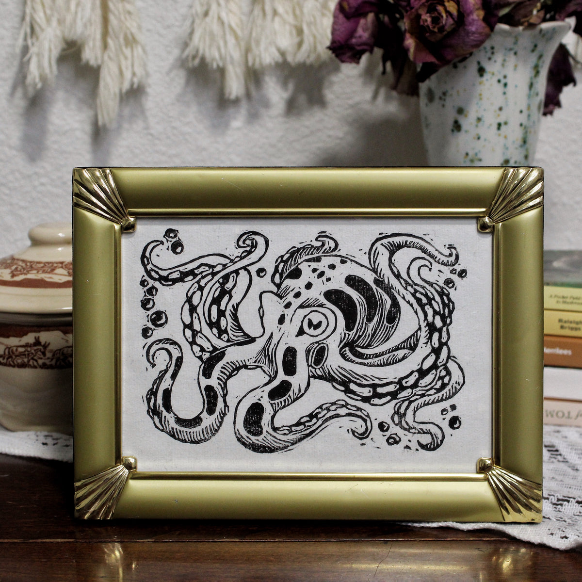 Inky Octopus Linocut Original Print