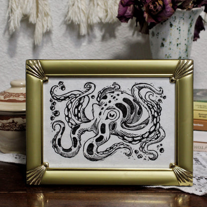 Inky Octopus Linocut Original Print