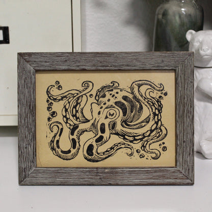 Inky Octopus Linocut Original Print