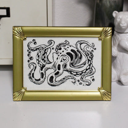 Inky Octopus Linocut Original Print
