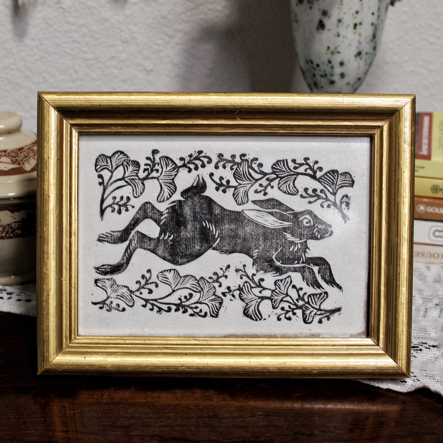 Black Rabbit Handmade Linocut Print