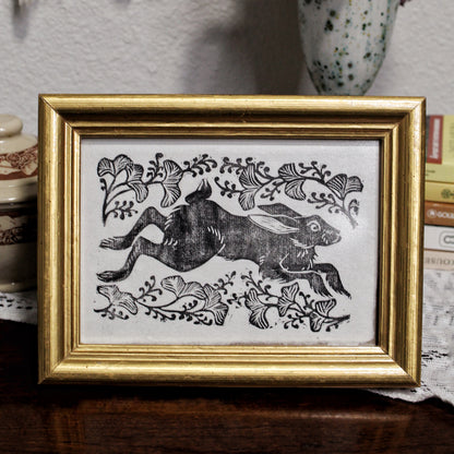 Black Rabbit Handmade Linocut Print