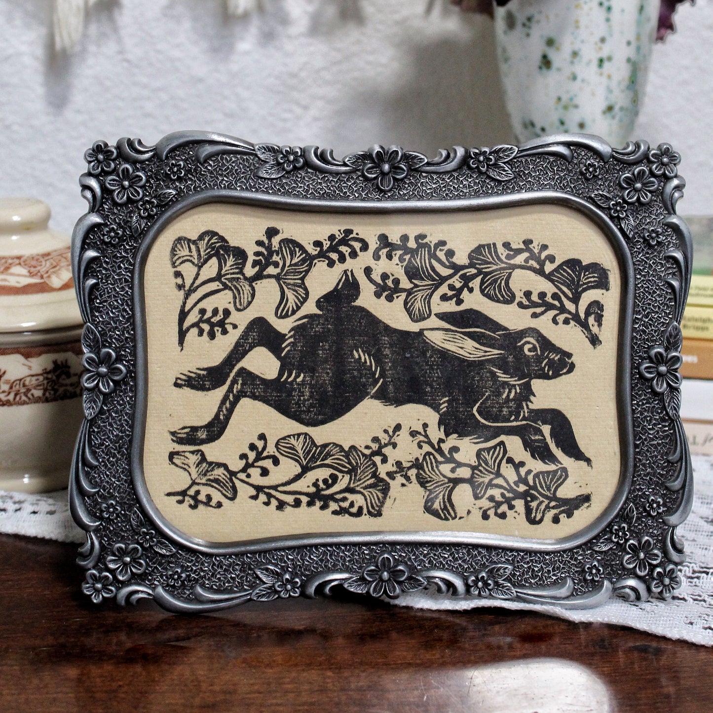 Black Rabbit Handmade Linocut Print