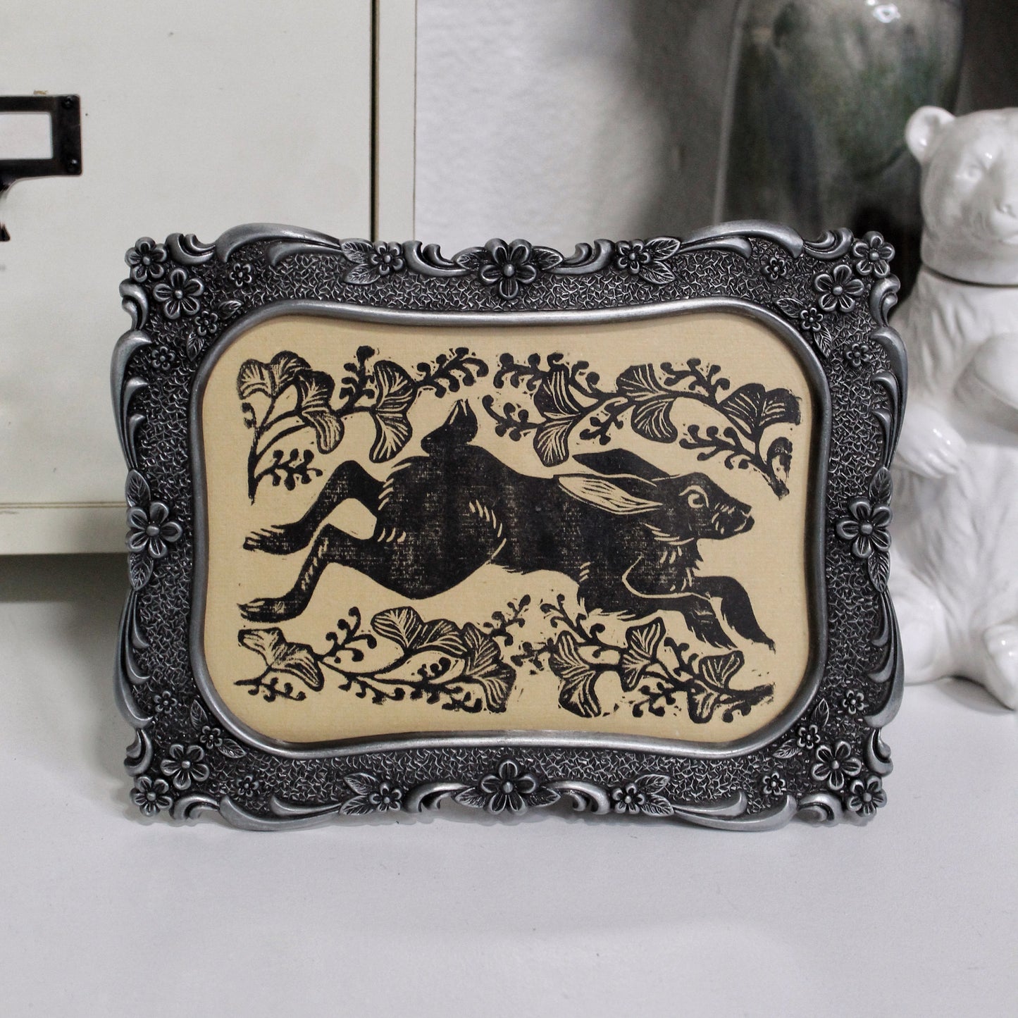Black Rabbit Handmade Linocut Print