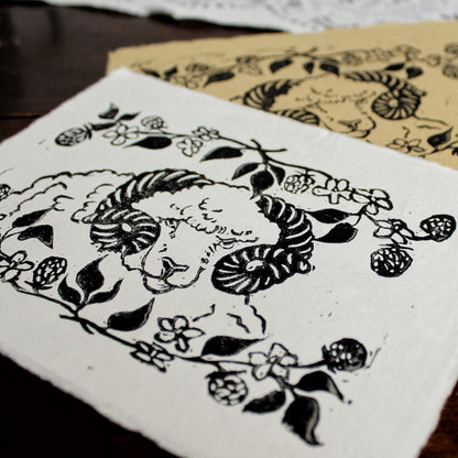 Rustic Blackberry Ram Linocut Original Print