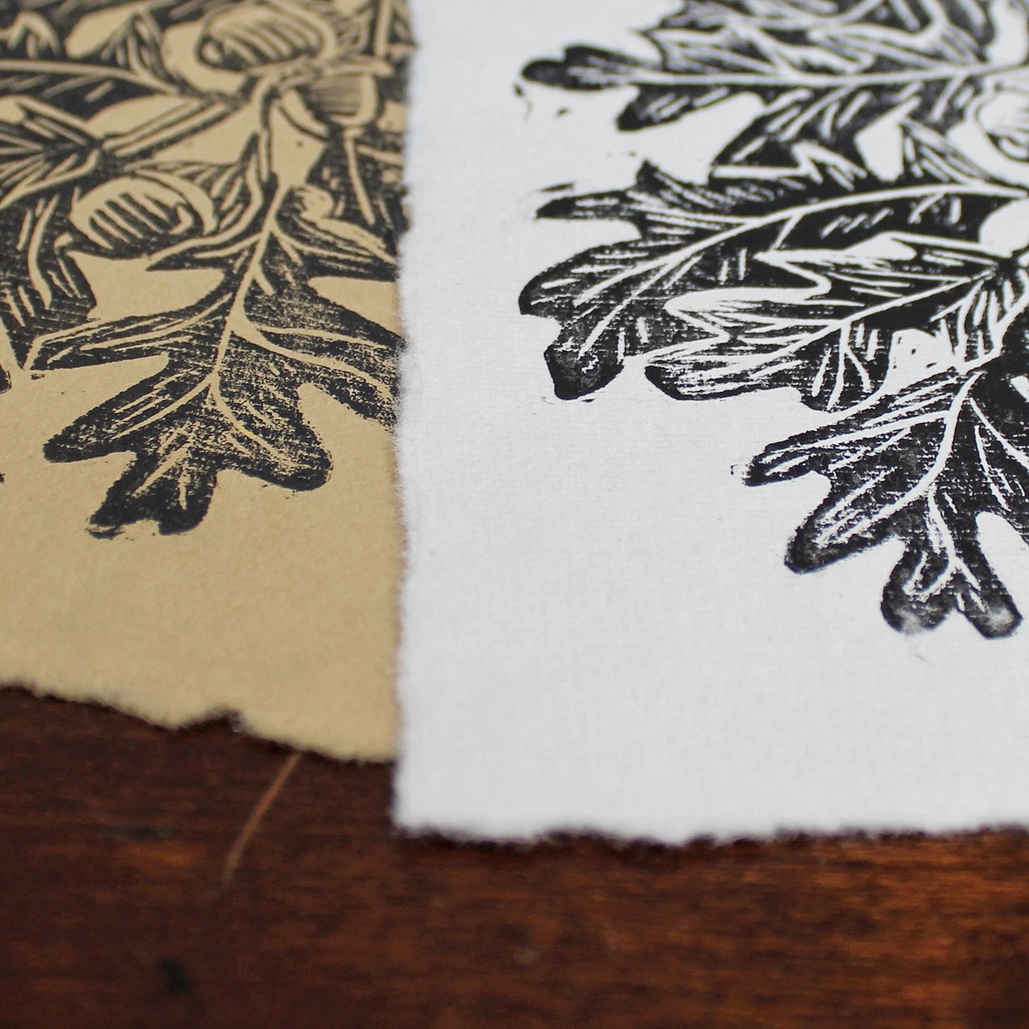 White Oak Leaf Handmade Linocut Print