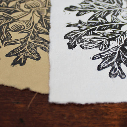 White Oak Leaf Handmade Linocut Print