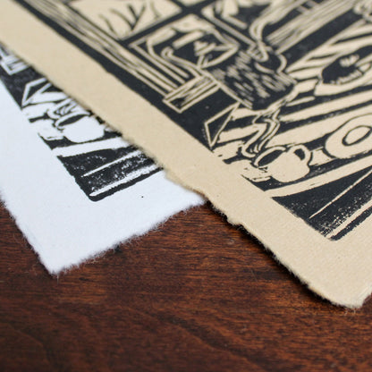 Kitchen Table Tea Handmade Linocut Print