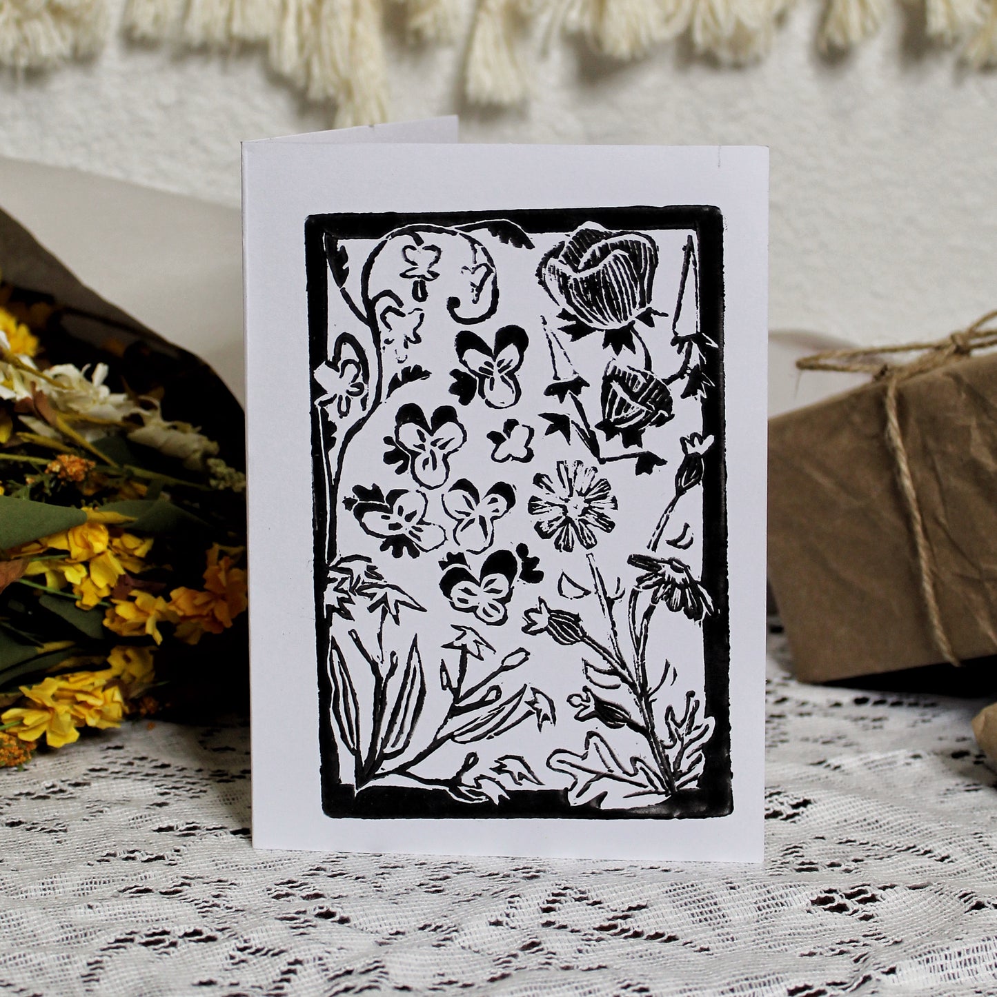 Wildflower Garden Handmade Linocut Greeting Card