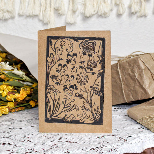 Wildflower Garden Handmade Linocut Greeting Card