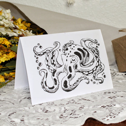 Inky Octopus Linocut Handmade Greeting Card