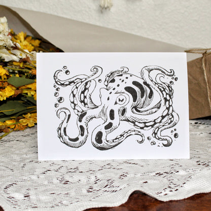 Inky Octopus Linocut Handmade Greeting Card