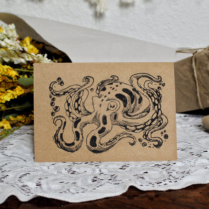 Inky Octopus Linocut Handmade Greeting Card