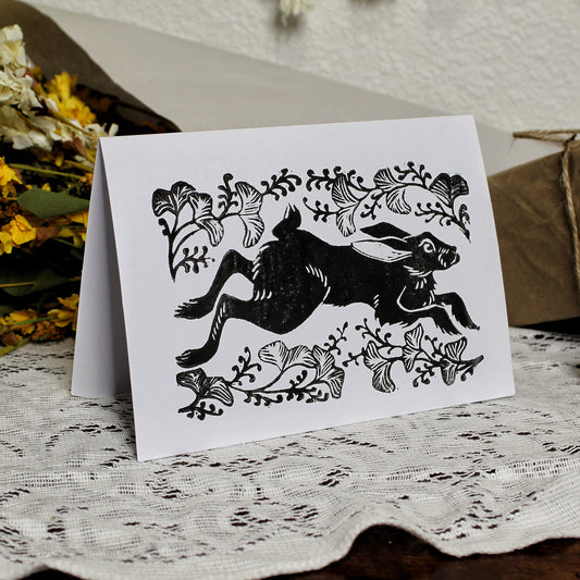 Wild Hare Handmade Linocut Greeting Card