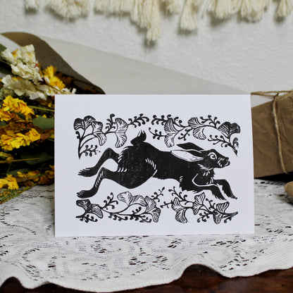Wild Hare Handmade Linocut Greeting Card