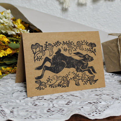 Wild Hare Handmade Linocut Greeting Card