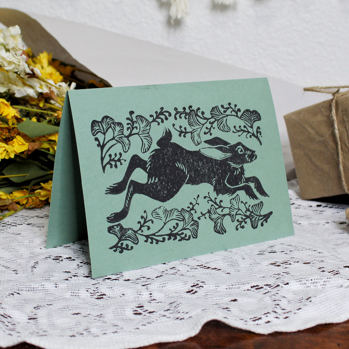 Wild Hare Handmade Linocut Greeting Card