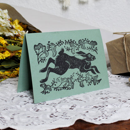Wild Hare Handmade Linocut Greeting Card