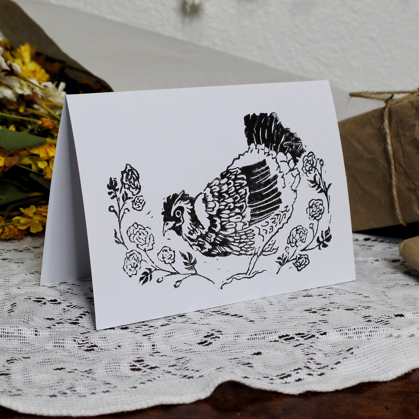 Happy Hen Handmade Linocut Greeting Card
