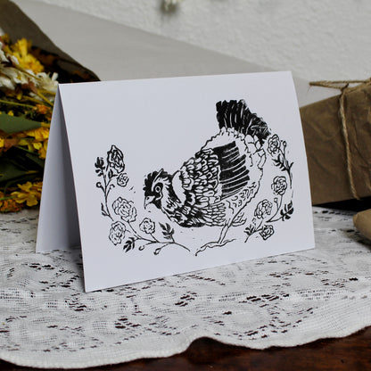 Happy Hen Handmade Linocut Greeting Card