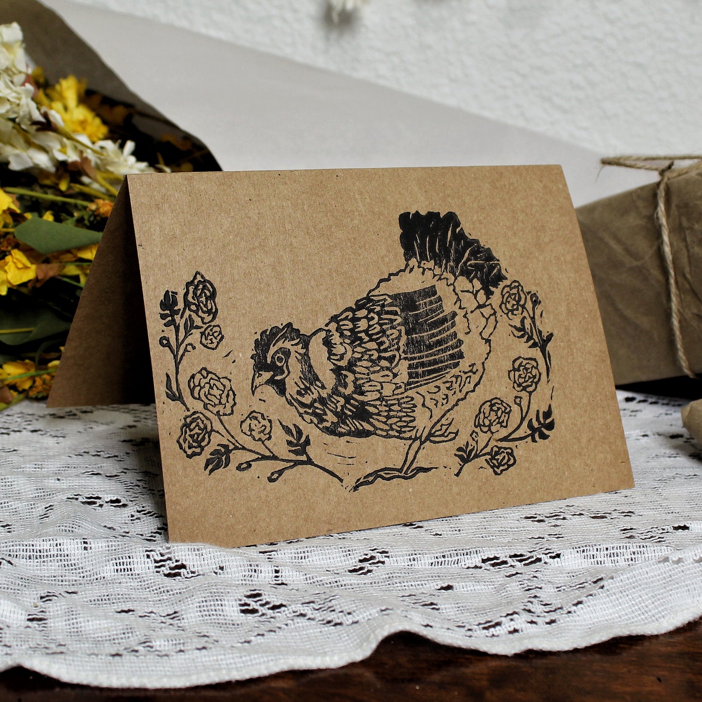 Happy Hen Handmade Linocut Greeting Card