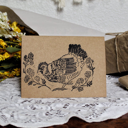 Happy Hen Handmade Linocut Greeting Card