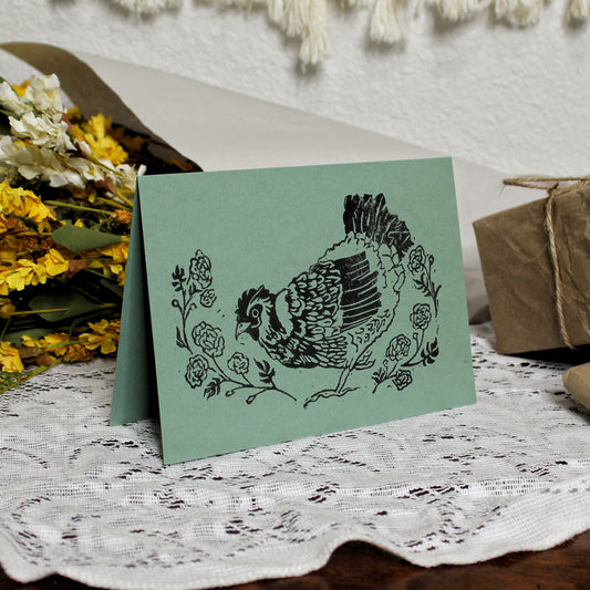 Happy Hen Handmade Linocut Greeting Card