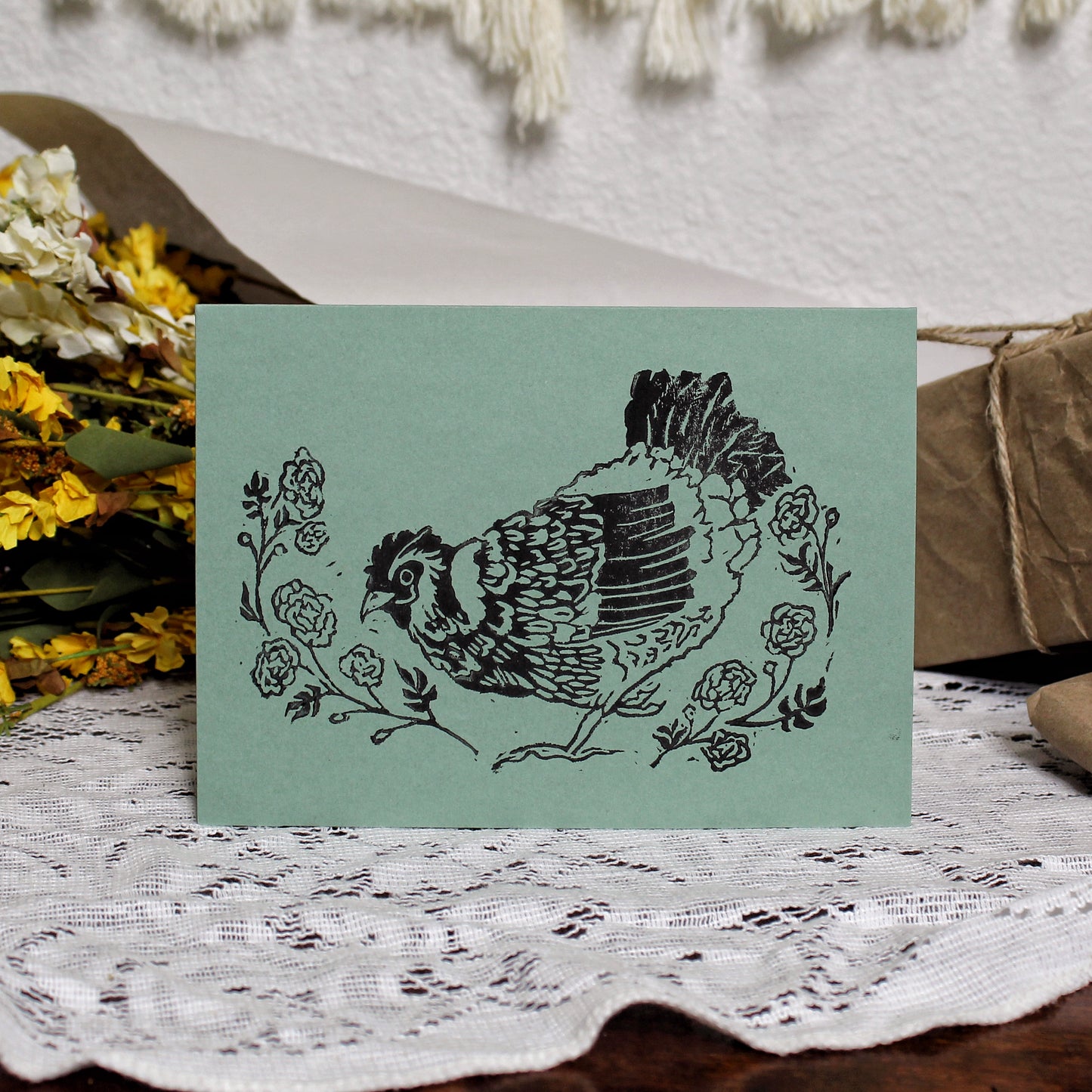 Happy Hen Handmade Linocut Greeting Card