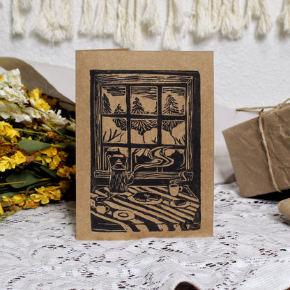 Kitchen Table Handmade Linocut Greeting Card