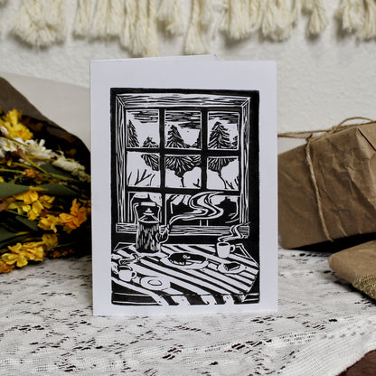Kitchen Table Handmade Linocut Greeting Card