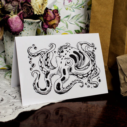 Inky Octopus Linocut Handmade Greeting Card