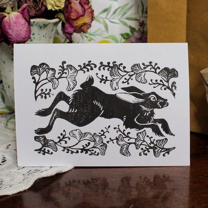 Wild Hare Handmade Linocut Greeting Card