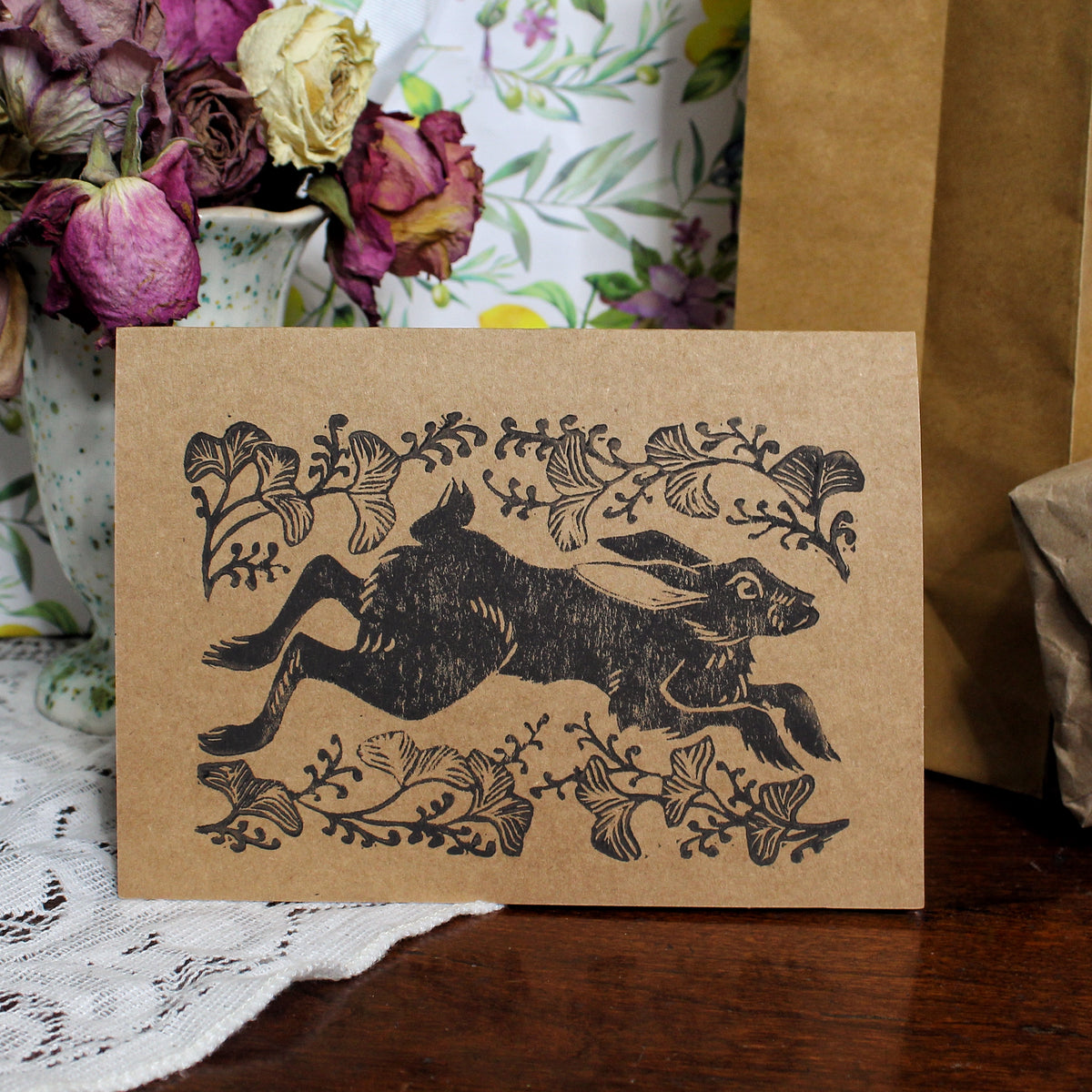 Wild Hare Handmade Linocut Greeting Card