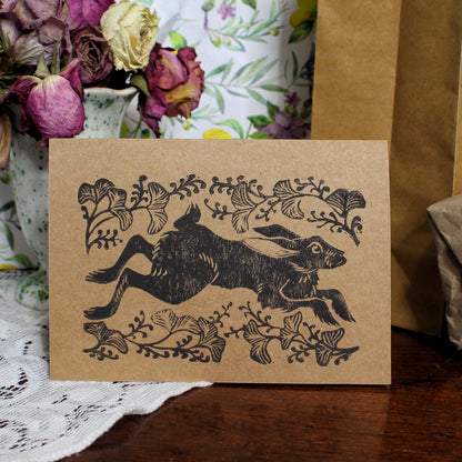 Wild Hare Handmade Linocut Greeting Card