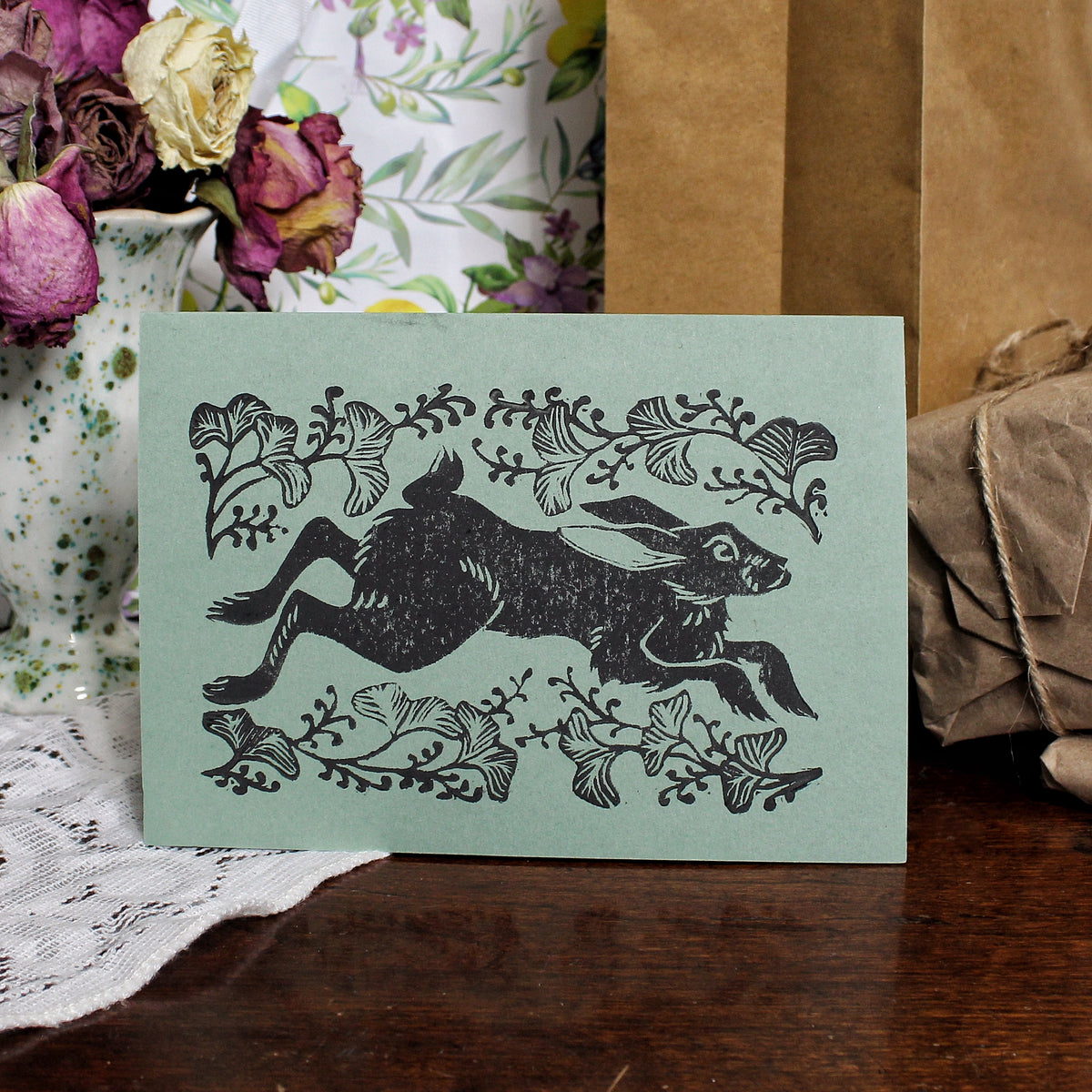 Wild Hare Handmade Linocut Greeting Card