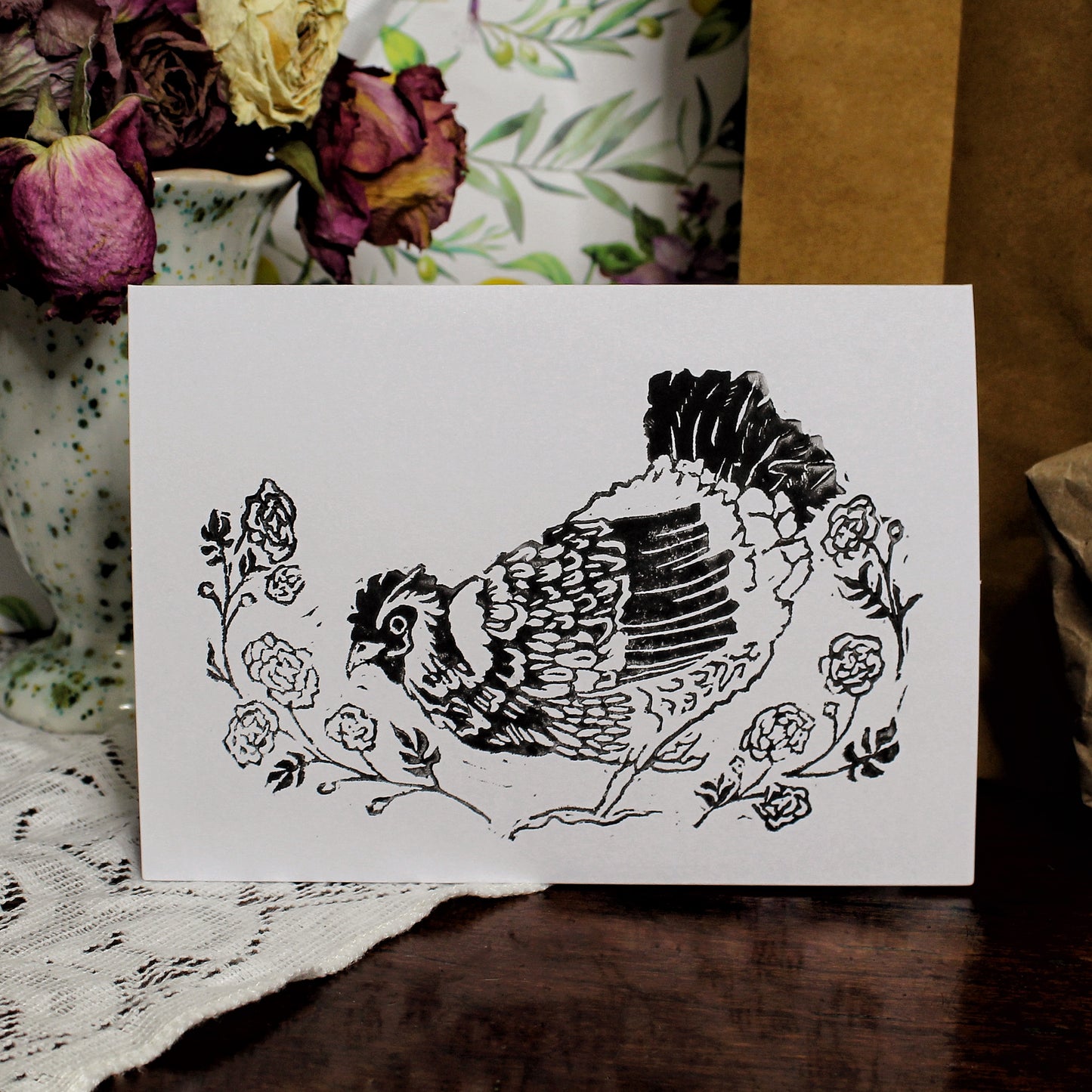 Happy Hen Handmade Linocut Greeting Card