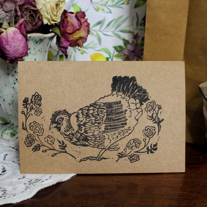 Happy Hen Handmade Linocut Greeting Card