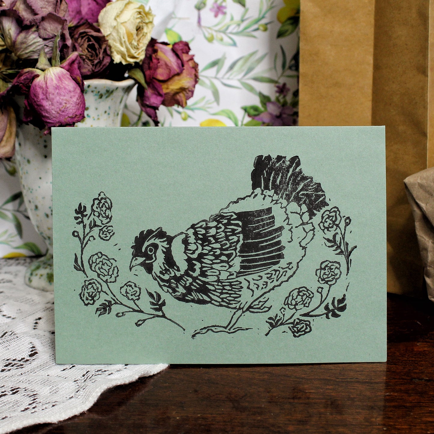 Happy Hen Handmade Linocut Greeting Card
