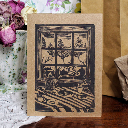 Kitchen Table Handmade Linocut Greeting Card