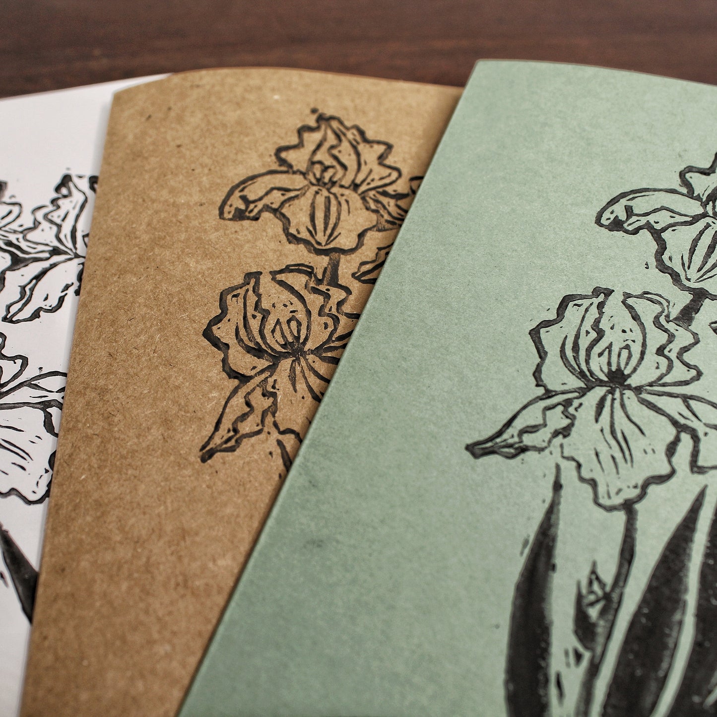 Iris Bouquet Handmade Linocut Greeting Card